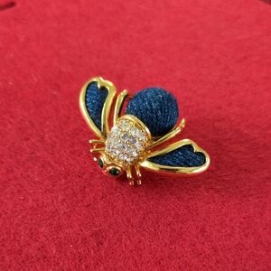 Blue and Gold Insect Brooch with Crystal Accents